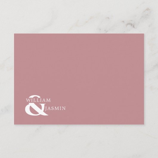 Modern Simple Dusty Roos Script in White Wedding Informatiekaartje (Achterkant)