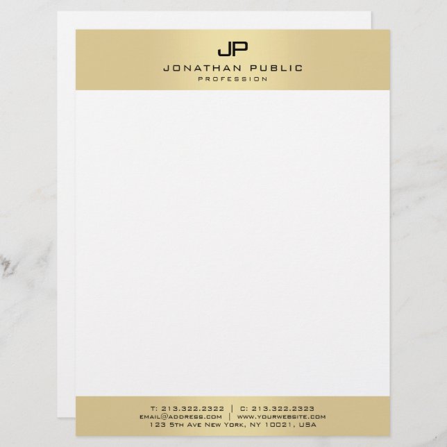 Modern Simple Elegant Monogram Gold And White Briefhoofd (Voorkant / Achterkant)