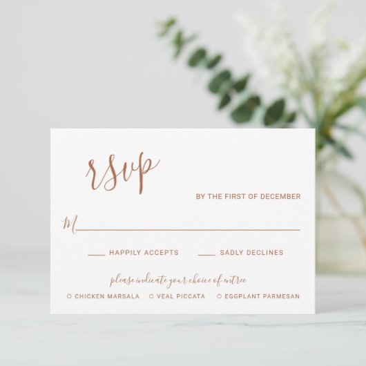 Modern Simple Elegant Terracotta Wedding RSVP Kaartje (Staand voorkant)