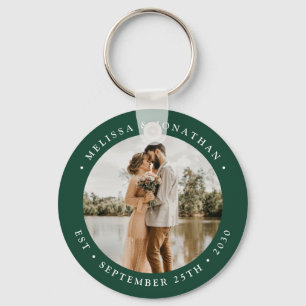 Modern Simple Emerald Green Photo Wedding Favor Sleutelhanger