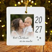 Modern Simple First Christmas As Auntie Photo Keramisch Ornament