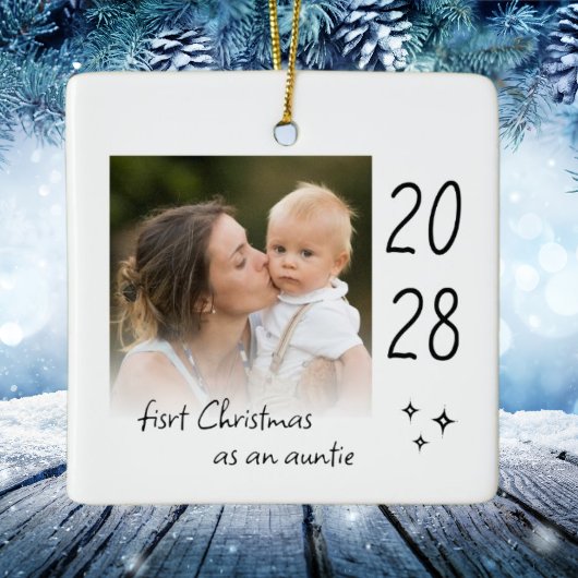 Modern Simple First Christmas As Auntie Photo Keramisch Ornament