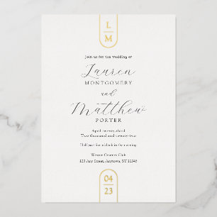 Modern Simple Gold Foil Monogram Weddenschap Folie Uitnodiging