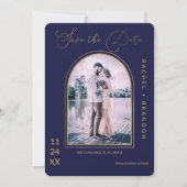 Modern Simple Gold Navy Blue Arch Wedding Save The Date (Voorkant)