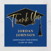 Modern Simple Golden Navy Blue FOTO-Afstuderen Bedankkaart (Voorkant)