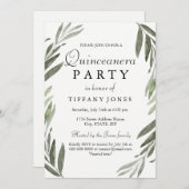 Modern Simple Green Leaf Quinceanera Party nodigt  Kaart (Voorkant / Achterkant)