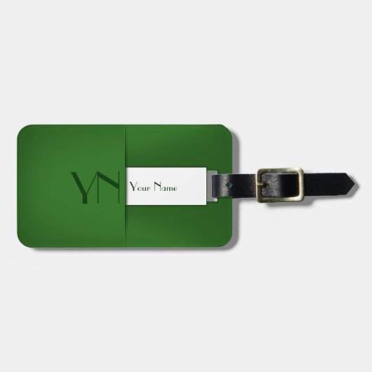 Modern Simple Green Monogram Name Bagagelabel (Voorkant horizontaal)