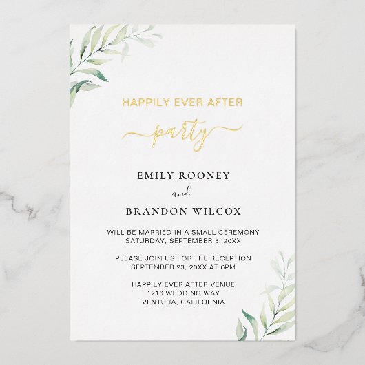 Modern Simple Greenery Wedding Reception Folie Uitnodiging (Voorkant)