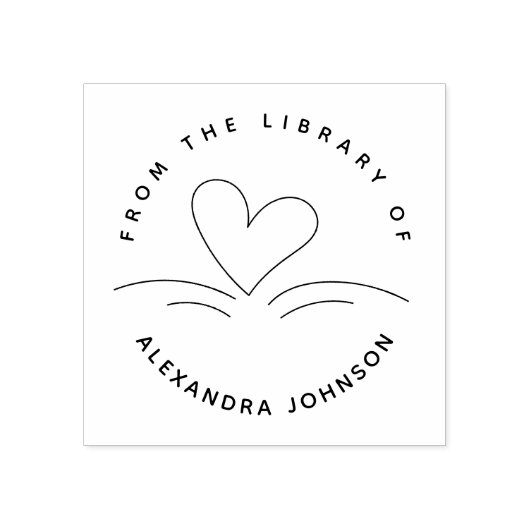 Modern Simple Hand-drawn Book & Heart Library Rubberstempel (Afrduk)