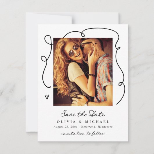 Modern Simple Handwriting Wavy Lines Wedding Save The Date (Voorkant)