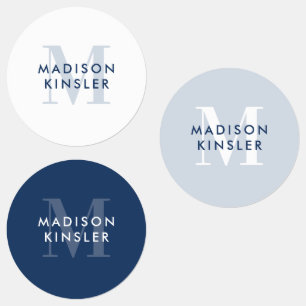 Modern Simple Initiaal Boho Blue Waterproof Name Labels