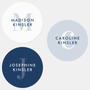 Modern Simple Initiaal Boho Blue Waterproof Name Labels