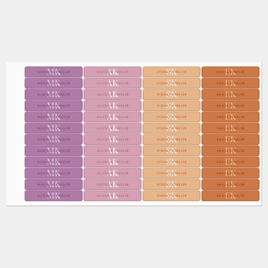 Modern Simple Initiaal Paars Boho Waterbestendige  Labels (Vel)