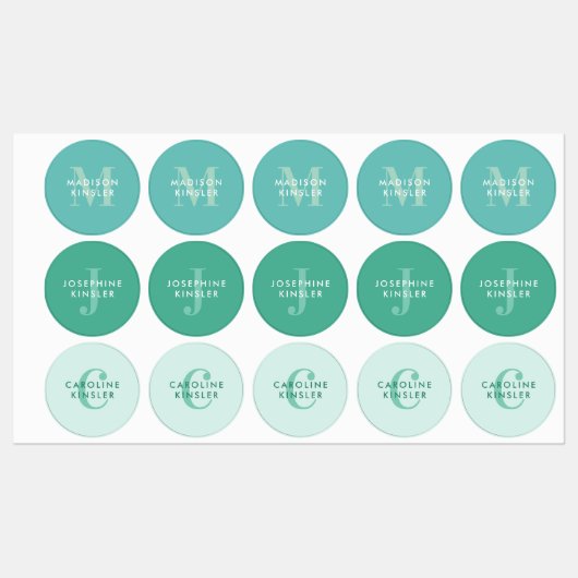 Modern Simple Initiaal Turquoise Waterproof Name Labels (Vel)