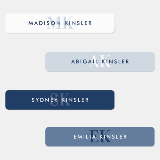 Modern Simple Initial Blue Waterproof Name Labels (Groep)