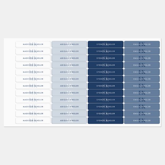 Modern Simple Initial Blue Waterproof Name Labels (Vel)