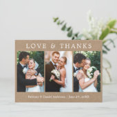 Modern Simple Love Bedankt 3 Foto Wedding Kraft (Staand voorkant)