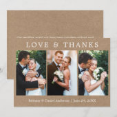 Modern Simple Love Bedankt 3 Foto Wedding Kraft (Voorkant / Achterkant)