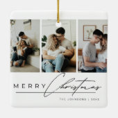 Modern Simple Merry Christmas Elegant Script Photo Keramisch Ornament (Achterkant)