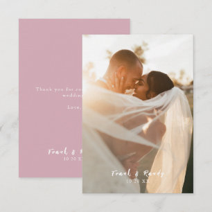Modern Simple Minimalist Dusty Roos Photo Wedding Bedankkaart