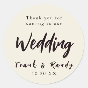 Modern Simple Minimalist Ecru White Black Wedding Ronde Sticker