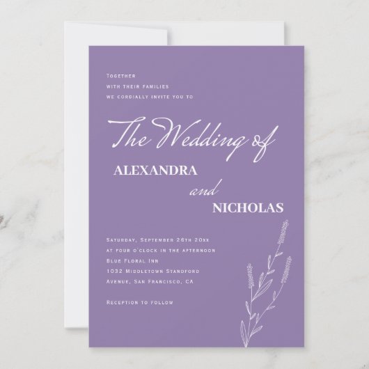 Modern Simple Minimalist Lavender Floral Wedding Kaart (Voorkant)