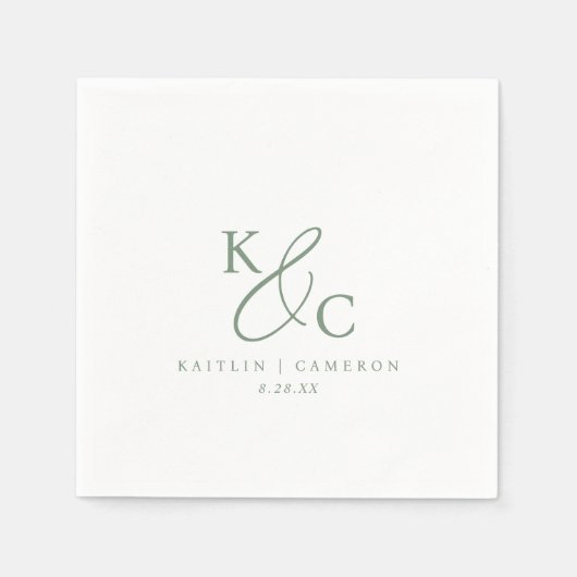 Modern Simple Monogram Sage Green Wedding Servet (Voorkant)
