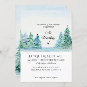 Modern Simple Mountain Lake n Forest Wedding Kaart