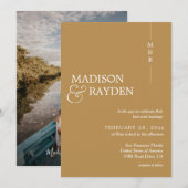 Modern Simple Mustard Monogram Photo Weddenschap Kaart (Voorkant / Achterkant)