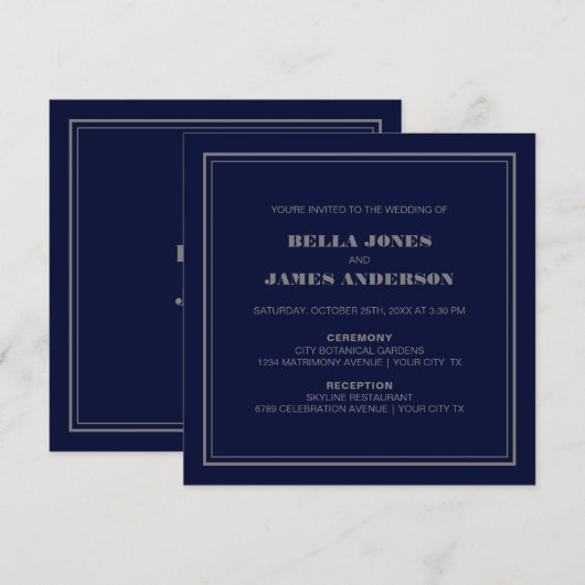 Modern Simple Navy Blue Gray Wedding Kaart (Voorkant / Achterkant)