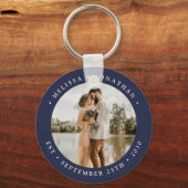 Modern Simple Navy Blue Photo Wedding Favor Sleutelhanger (Voorkant)