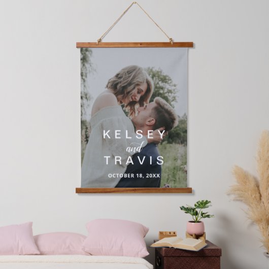 Modern Simple Pas getrouwd Wedding Hangend Wandkleed (Slaapkamer)