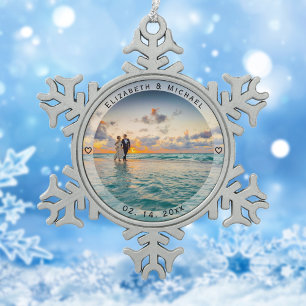 Modern Simple Passen getrouwd Photo Wedding Jubile Tin Sneeuwvlok Ornament