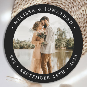 Modern Simple Personalized Photo Black Wedding Ronde Kartonnen Onderzetter