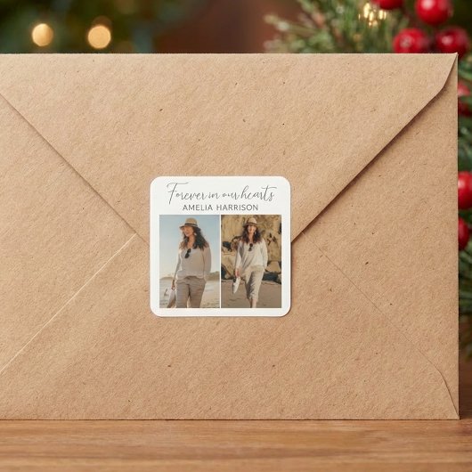 Modern & Simple Photo Collage Funeral  Vierkante Sticker