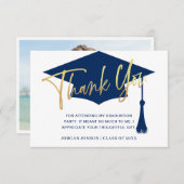 Modern Simple PHOTO Golden Navy Afstuderen Bedankkaart (Voorkant / Achterkant)