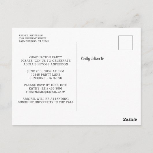 Modern Simple Photo Graduation Party Blue Briefkaa Briefkaart (Achterkant)