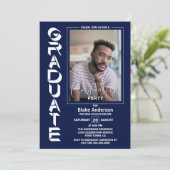 Modern Simple Photo Navy Blue Graduparty Kaart (Staand voorkant)