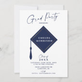 Modern Simple Photo Navy Blue Graduparty Kaart (Voorkant)
