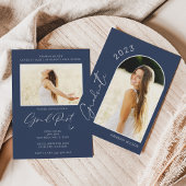 Modern Simple Photo Navy Blue Graduparty Kaart