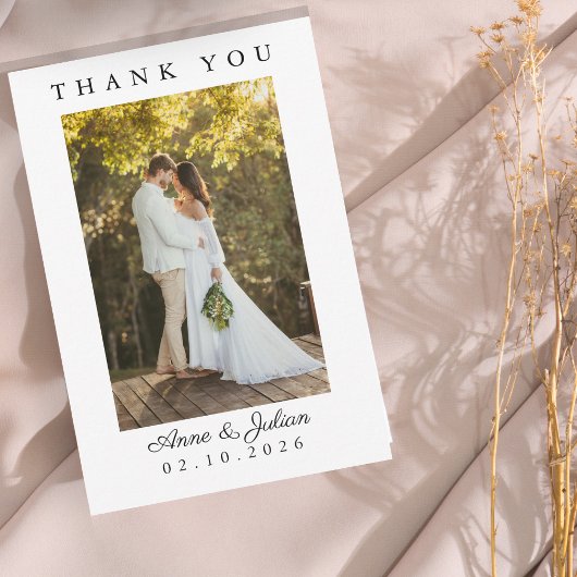 Modern Simple Photo Wedding Thank You Card W Note Bedankkaart