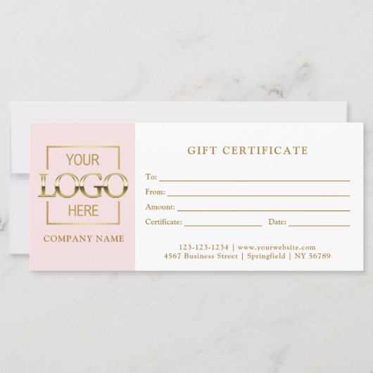 Modern Simple Pink Business Logo Gift Certificate (Voorkant)
