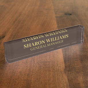 Modern Simple Professional Brown Gold Office Title Naambordje