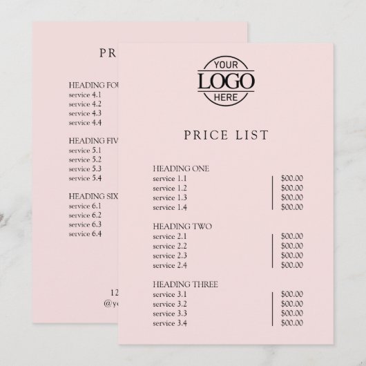 Modern Simple Professional Logo Menu Price List (Devant / Derrière)