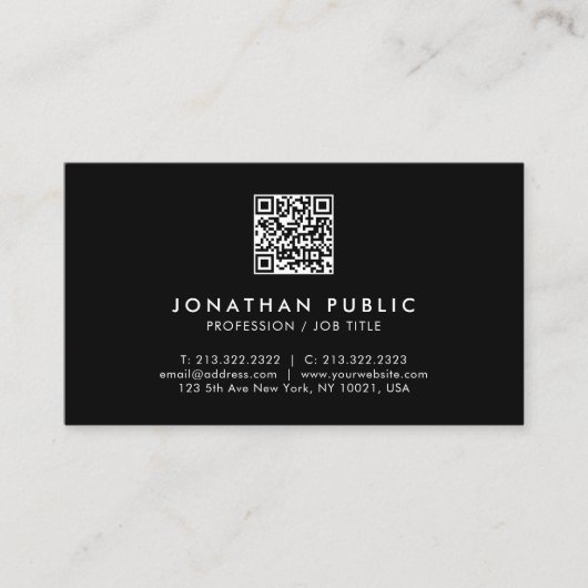 Modern Simple Professional QR Code Black And White Visitekaartje (Voorkant)