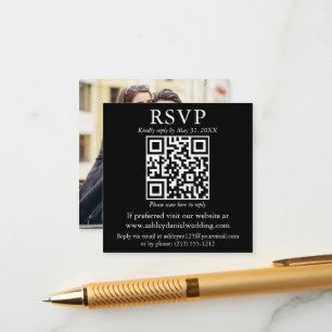 Modern Simple QR Photo Weduwing Black RSVP Informatiekaartje