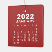 Modern Simple Red Januari 2022 Maandrooster Keramisch Ornament (Links)