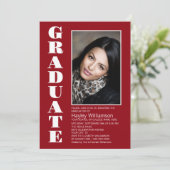 Modern Simple Red Photo Graduation Party Kaart (Staand voorkant)