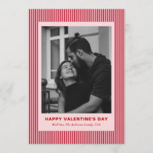Modern Simple Red Stripes One Photo Valentines Day