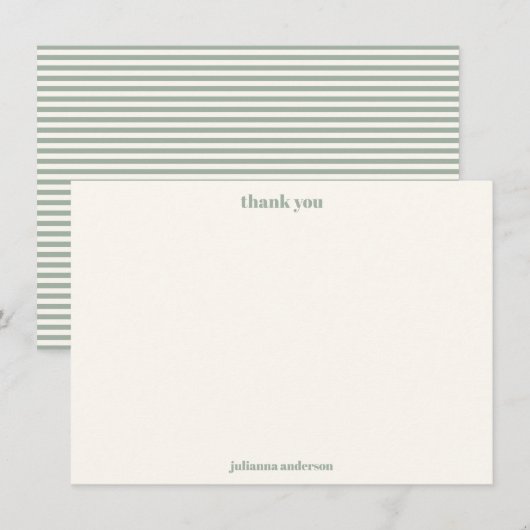 Modern Simple Sage Green Stripes Personalized Name Bedankkaart (Voorkant / Achterkant)